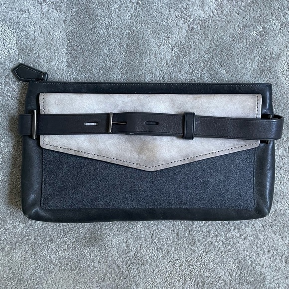 Reed Krakoff Leather and Flannel Belted Boxer Clutch - Picture 1 of 12